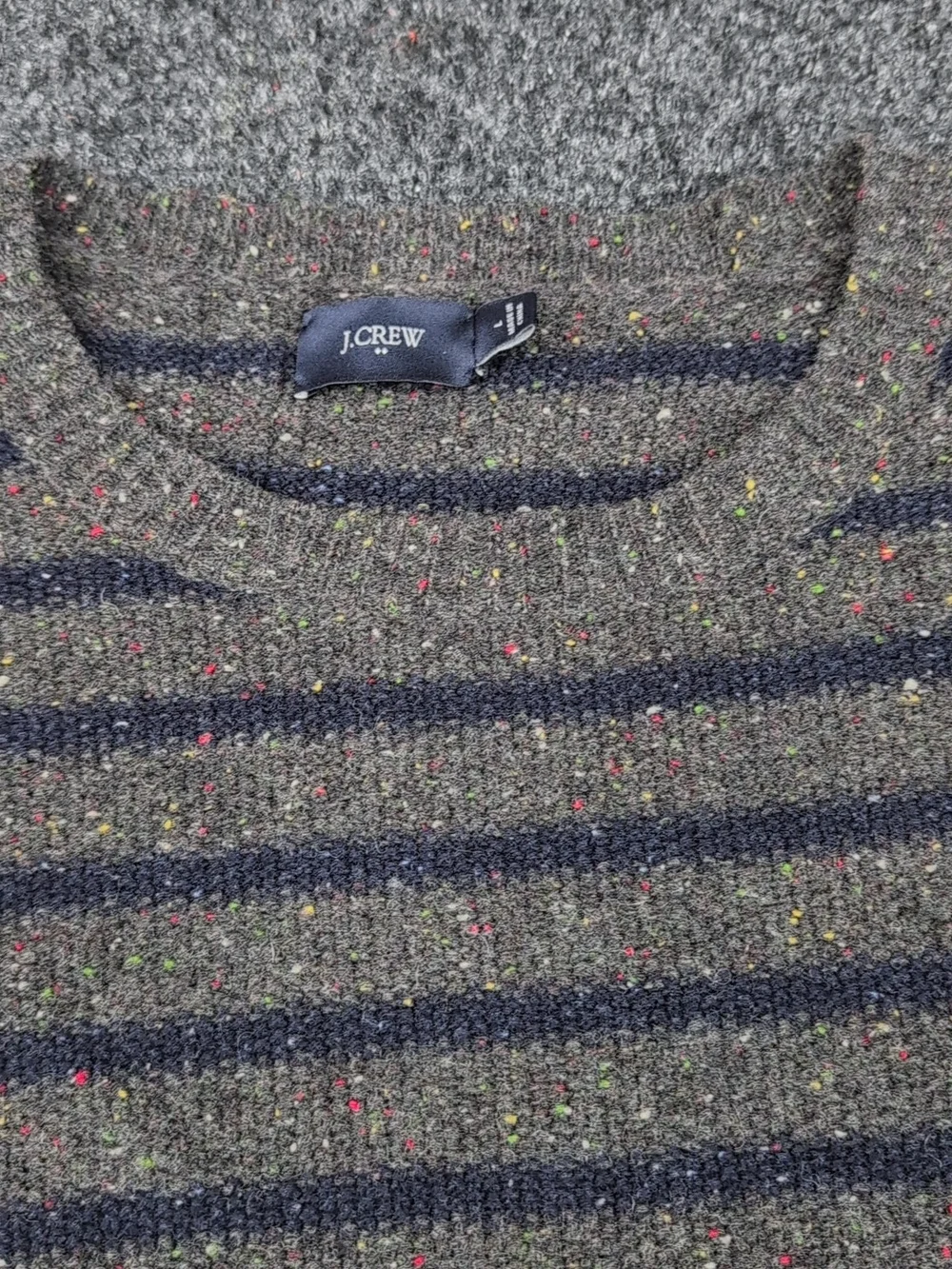 J Crew Sweater Mens Large Lambswool Gray Speckled Striped Elbow Patches Preppy